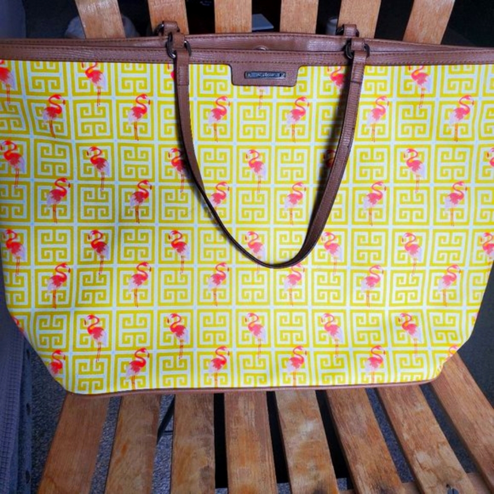 Stella & Dot Bag Flamingo Yellow Gold Saffiano Tote